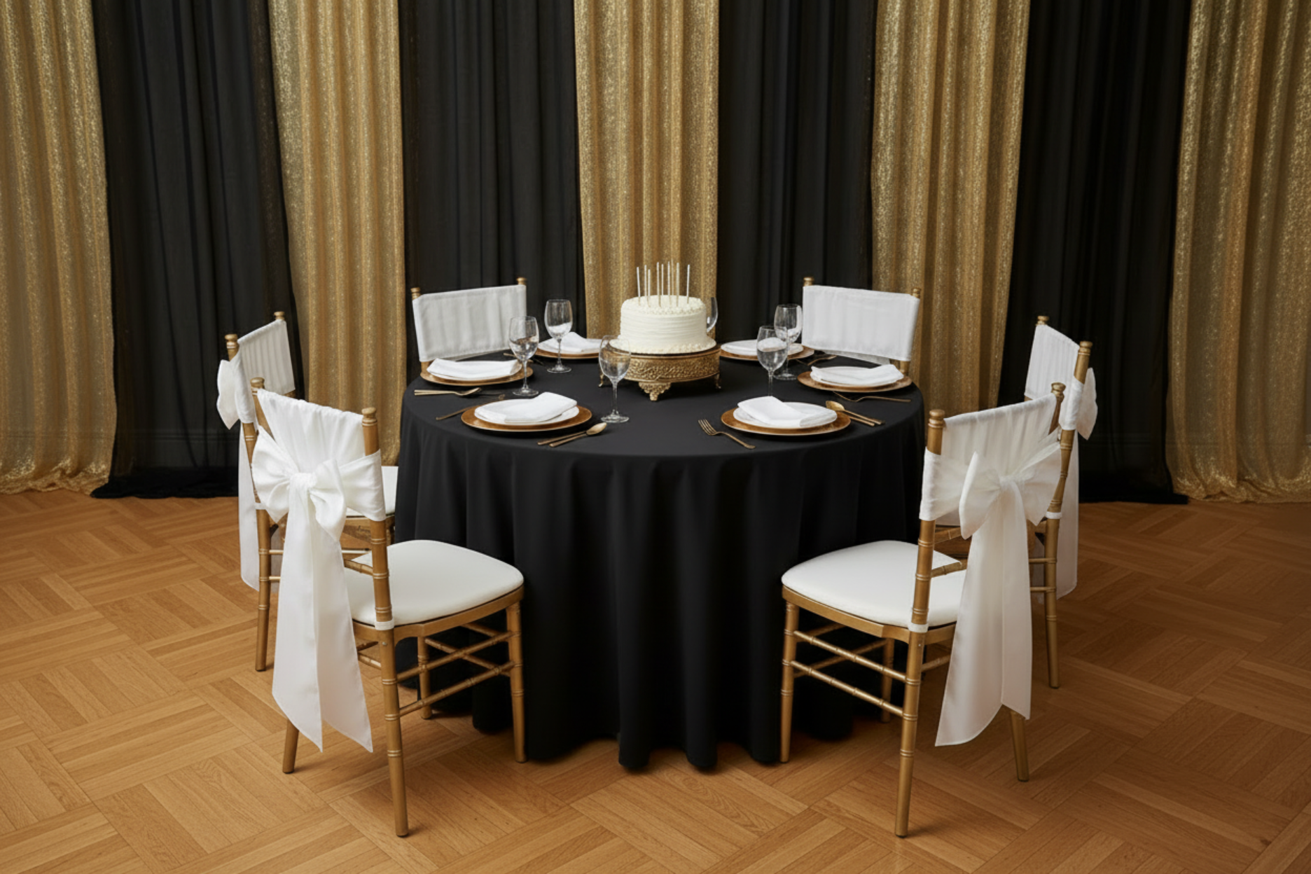 birthday setup with Premium Polyester 108" Round Tablecloth - Black
