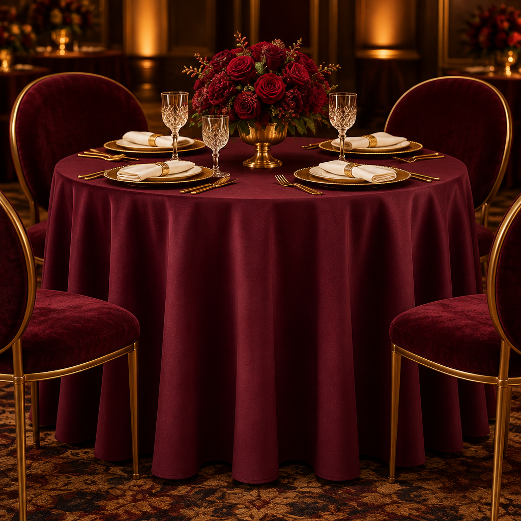 Premium Polyester 108" Round Tablecloth - Cabernet