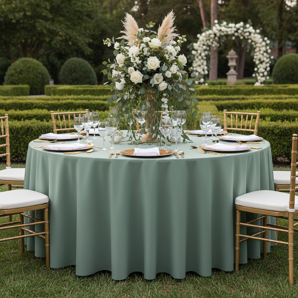 Premium Polyester 108" Round Tablecloth - Eucalyptus for Garden Wedding