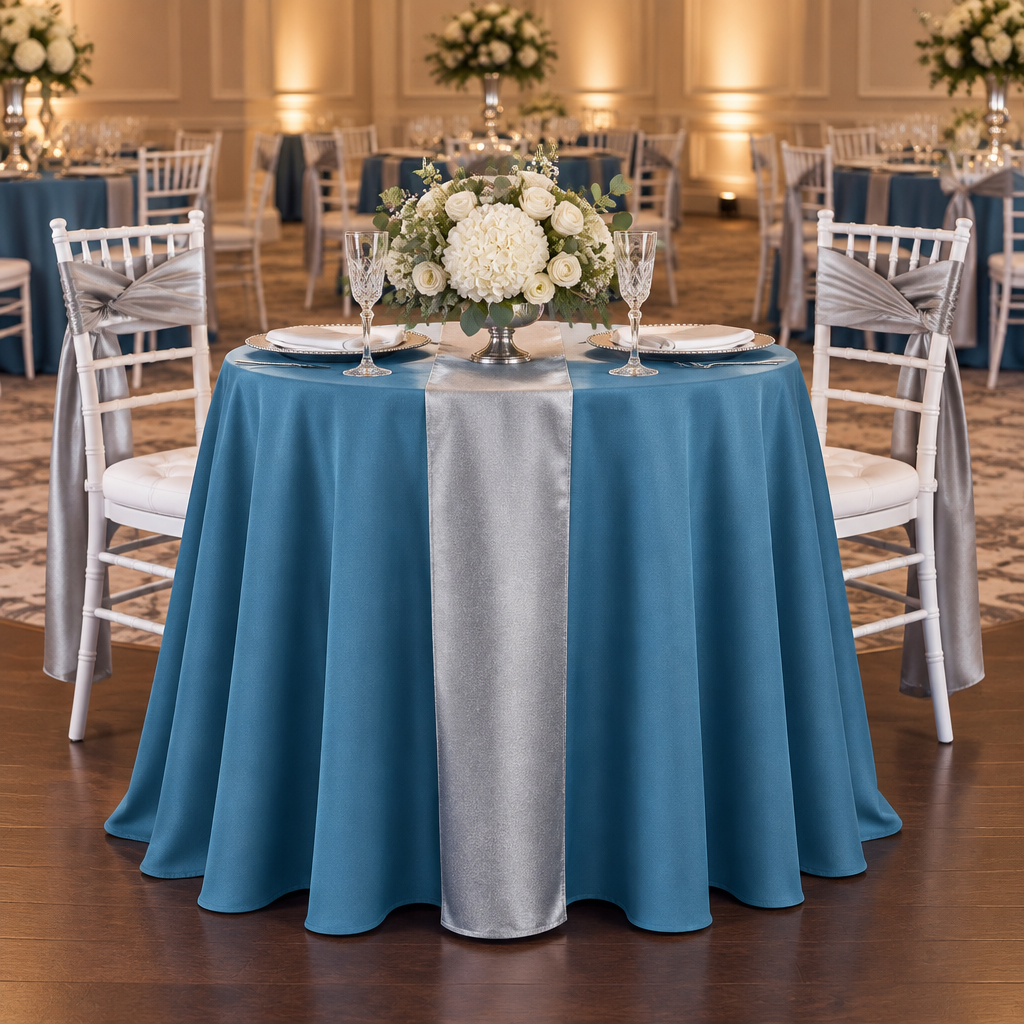 Premium Polyester 108" Round Tablecloth - Steele Blue