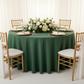 birthday setup with Premium Polyester 120" Round Tablecloth - Forest Green with gold charger plate and white napkin