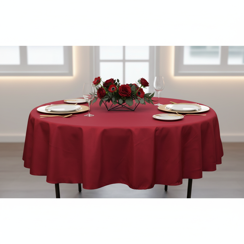 Premium Polyester 90" Round Tablecloth - Burgundy