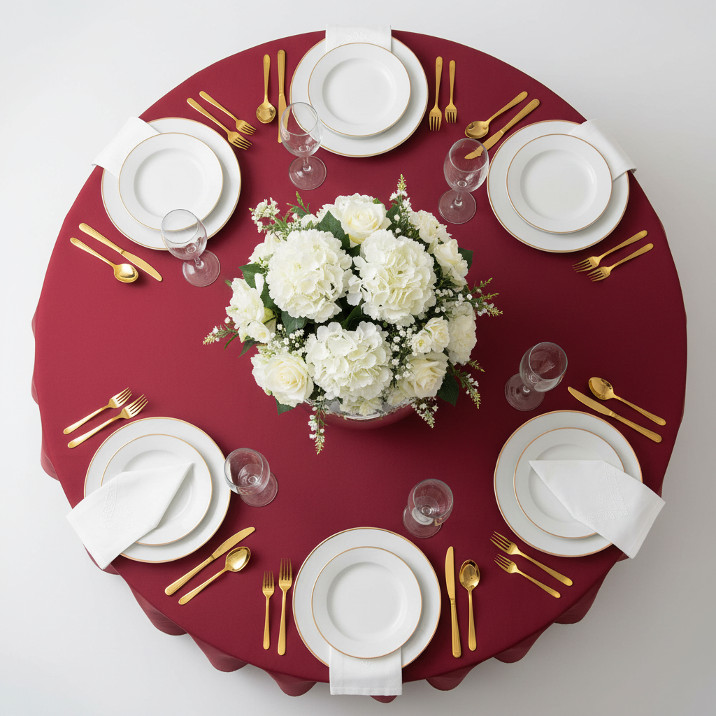Premium Polyester 90" Round Tablecloth - Burgundy