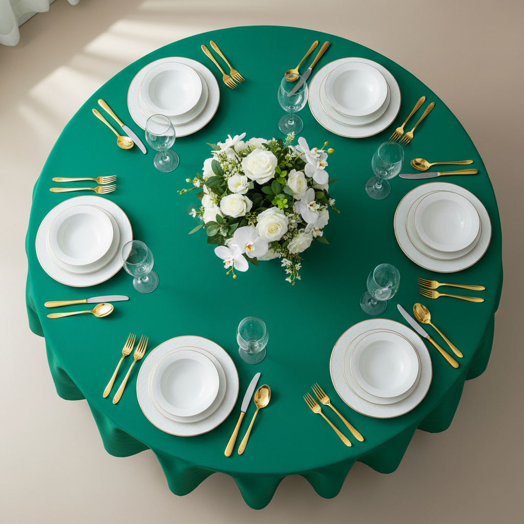 Premium Polyester 90" Round Tablecloth - Emerald Green