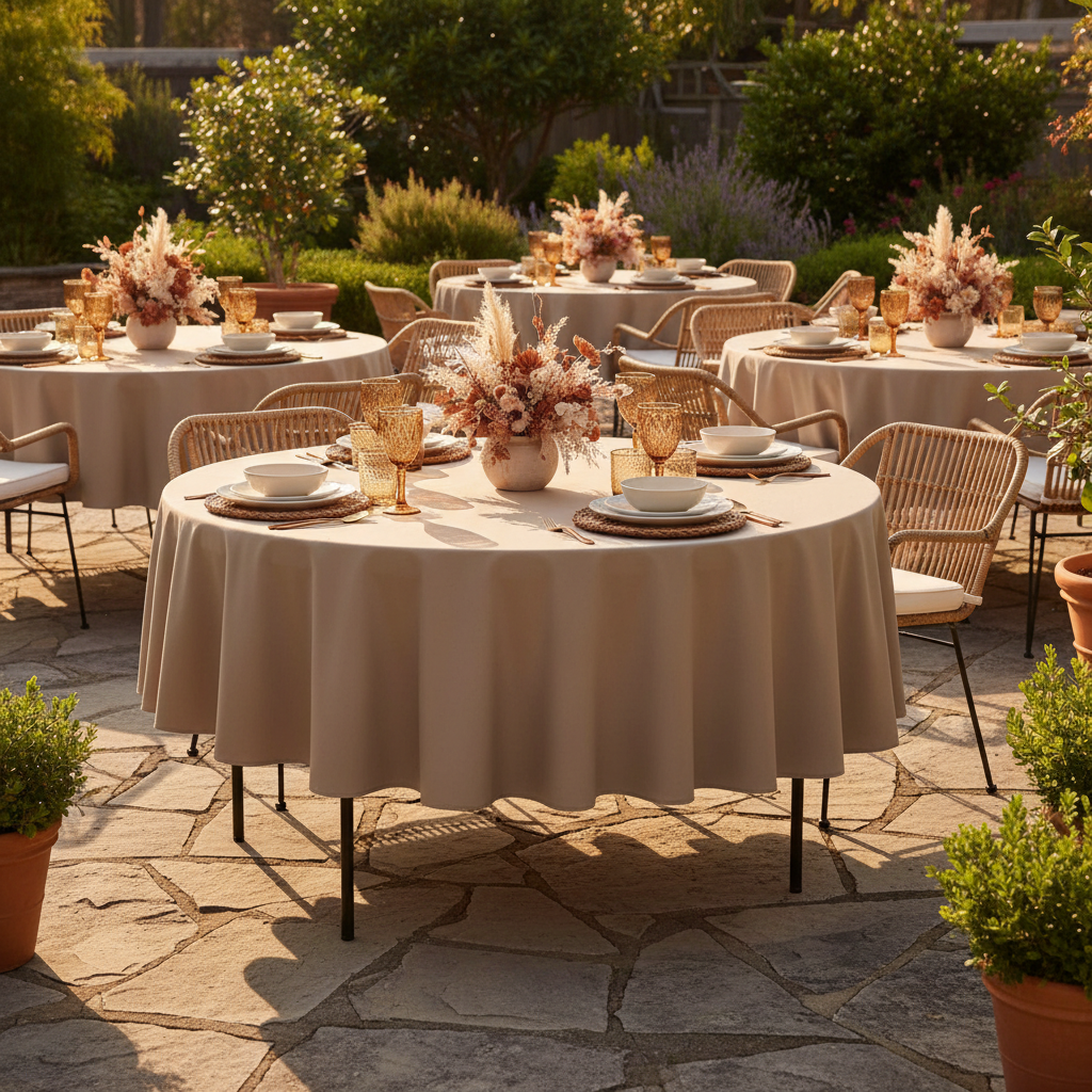 Premium Polyester 90" Round Tablecloth Taupe for Garden Party