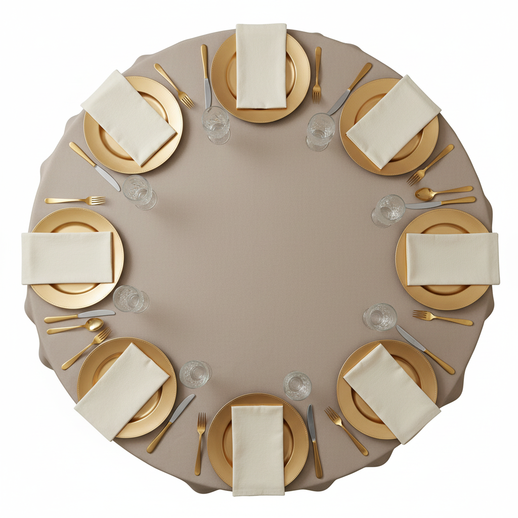 Premium Polyester 90" Round Tablecloth Taupe Top View