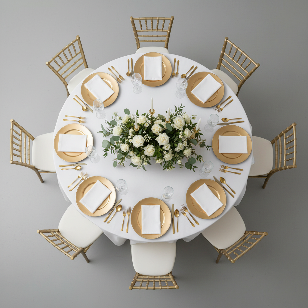 top view of Premium Polyester 90" Round Tablecloth - White