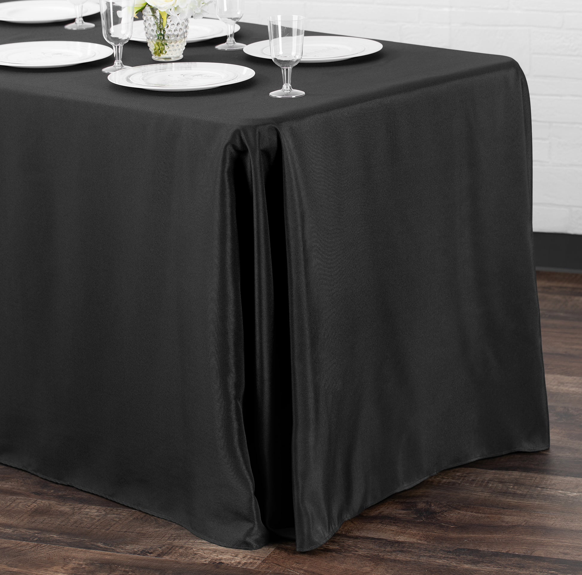 Polyester king black tablecloth angled view 