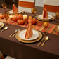 thanksgiving dinner using Premium Polyester Napkin 20"x20" - Orange
Napkin on top of chocolate brown tablecloth