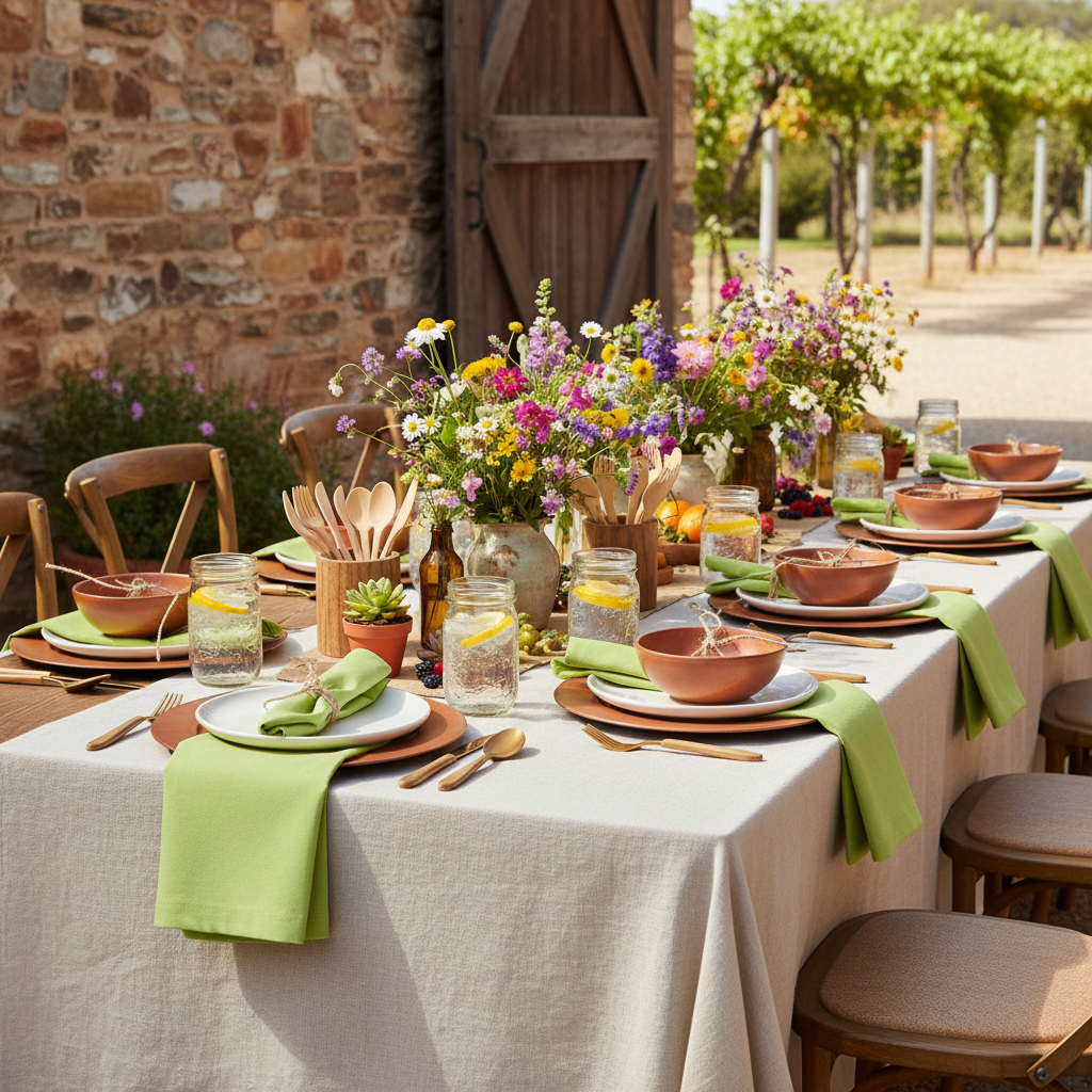 outdoor rustic vineyard brunch with Premium Polyester Napkin 20"x20" - Apple Green