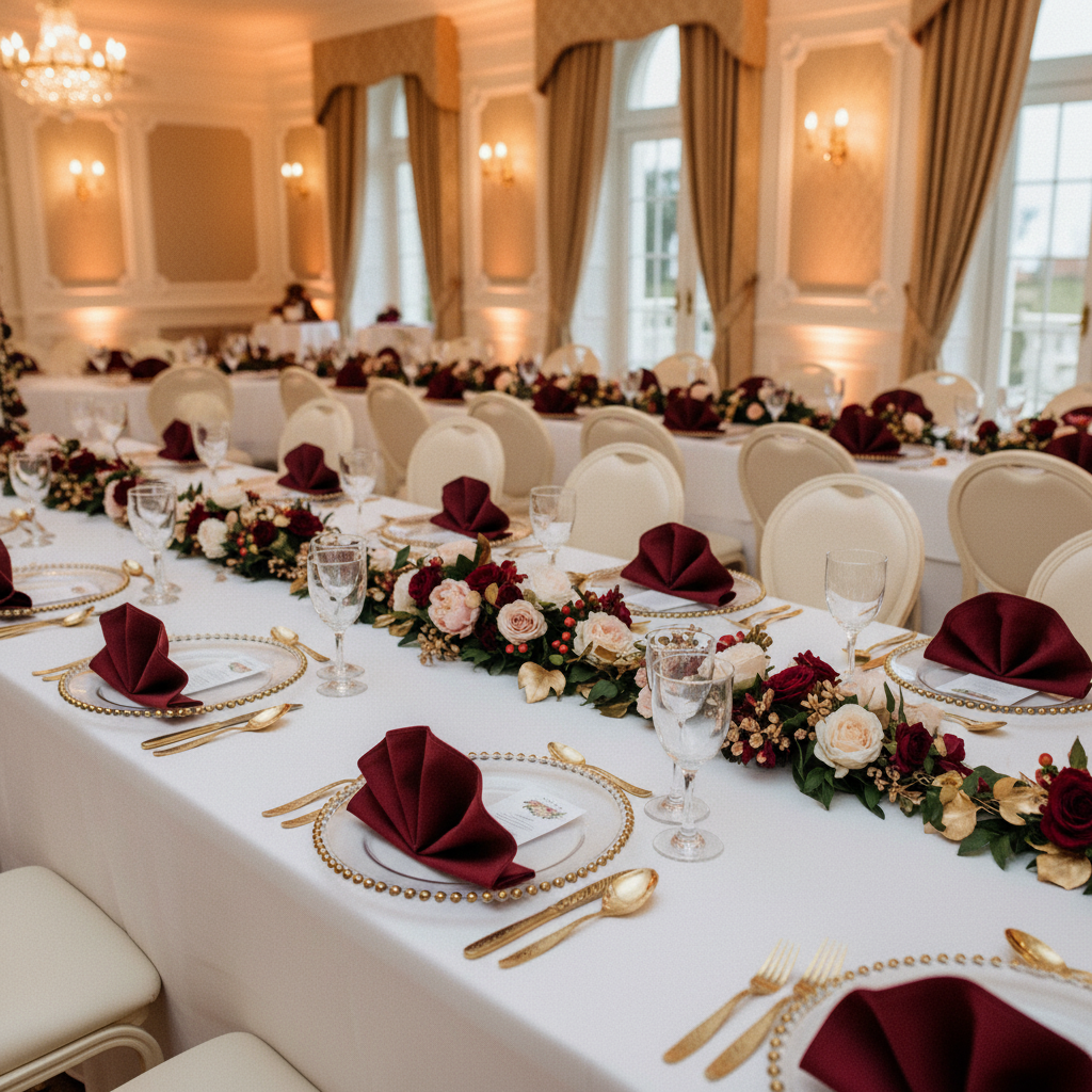 corporate gala setup with Premium Polyester Napkin 20"x20" - Burgundy