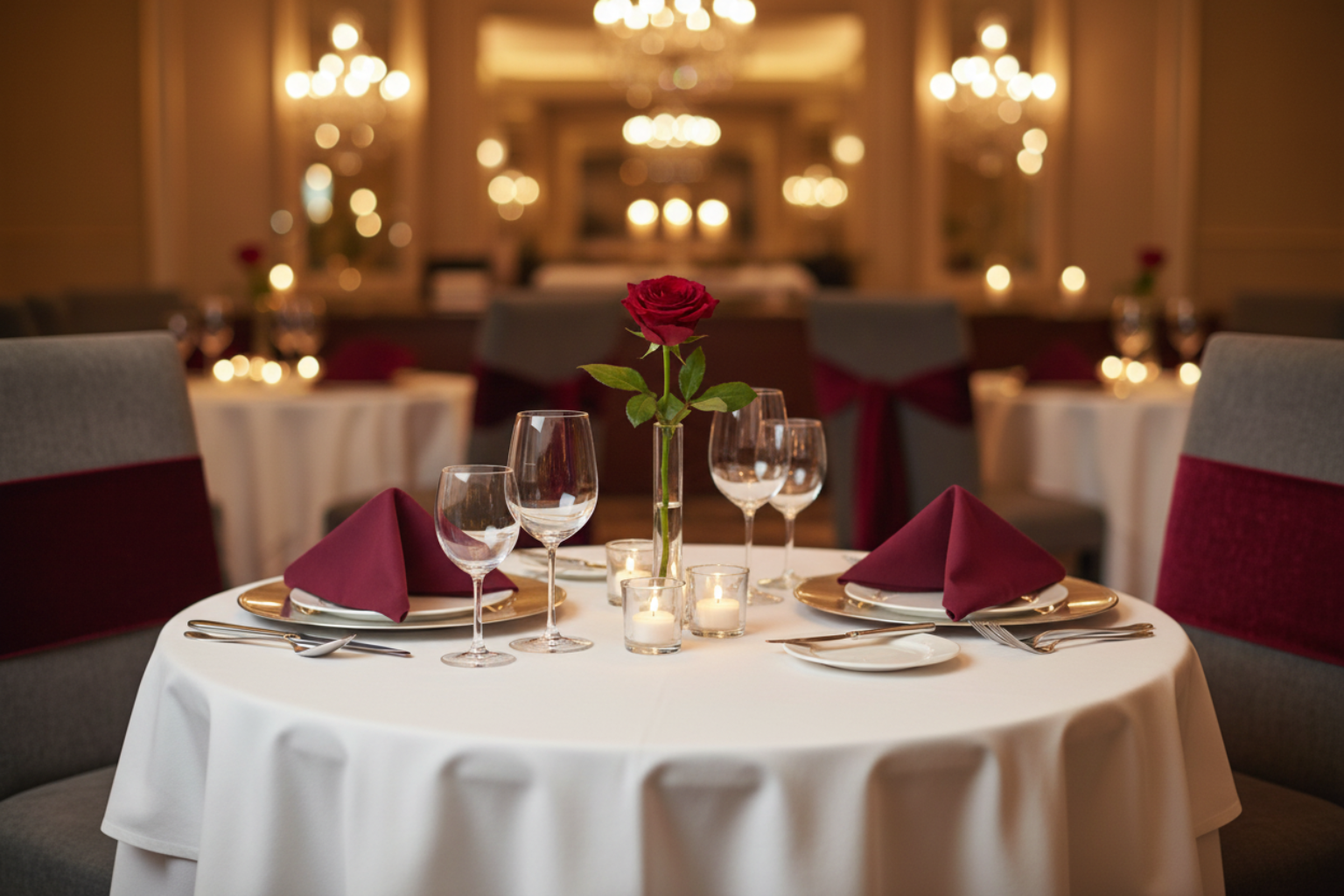 fine dining setup with Premium-Polyester-Napkin-20x20-Cabernet-lifestyle