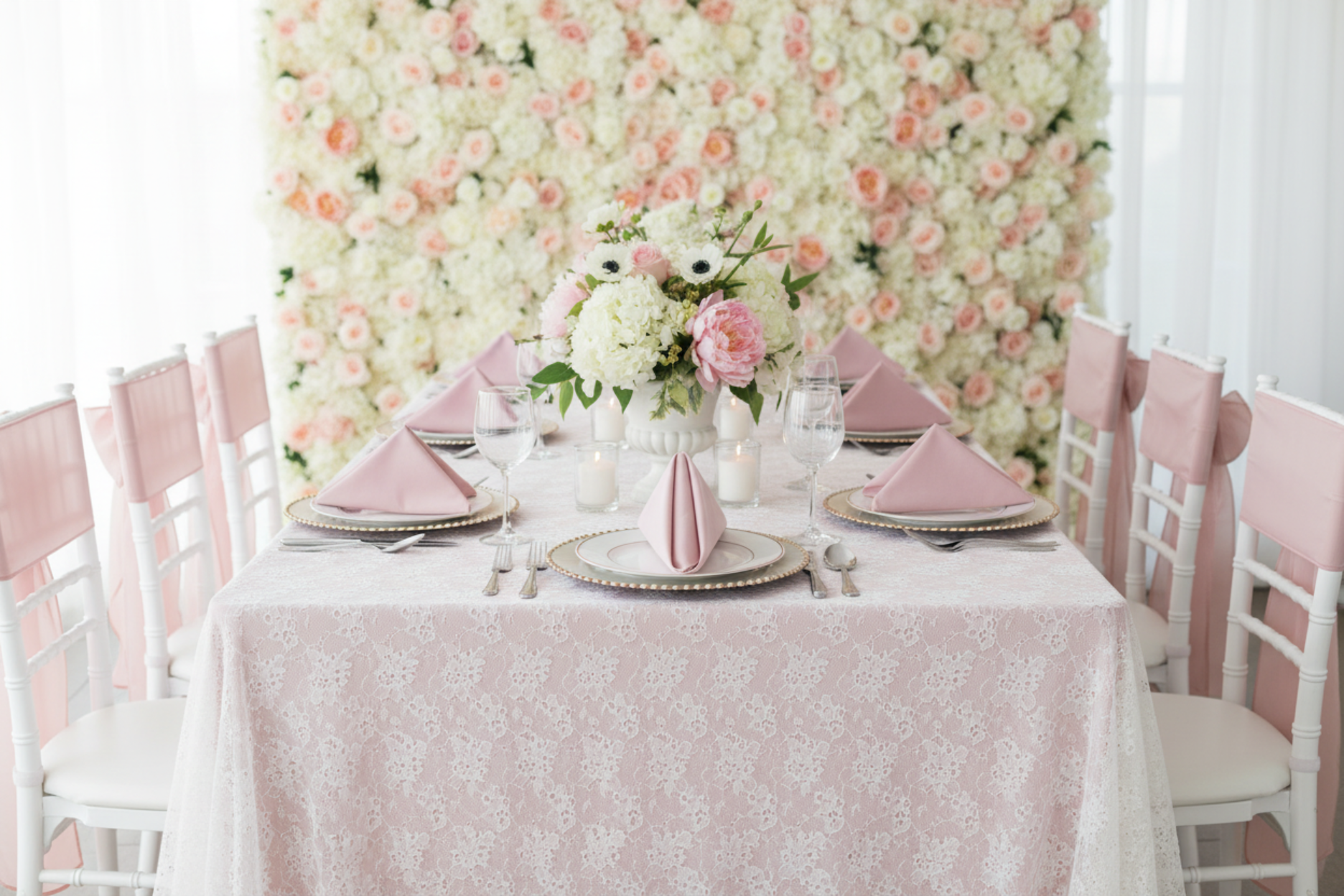 baby shower setup with Premium Polyester Napkin 20"x20" - Dusty Rose/Mauve
