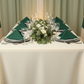 dinner setup with Premium Polyester Napkin 20"x20" - Forest Green on top of ivory tablecloth