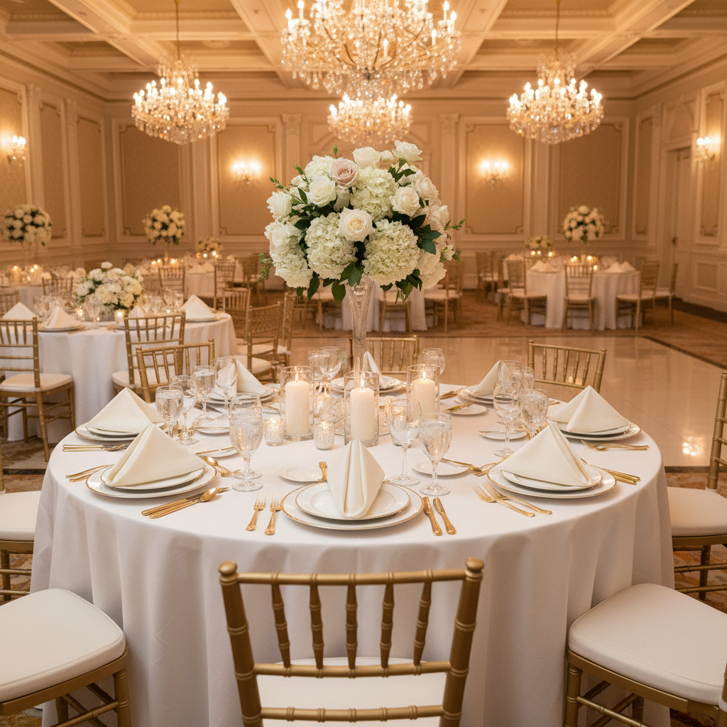 wedding reception with Premium Polyester Napkin 20"x20" - Light Ivory/Off White