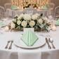 Premium Polyester Napkin 20"x20" - Mint Green on white dinner plate | white tablecloth | flower centerpiece | wine goblets
