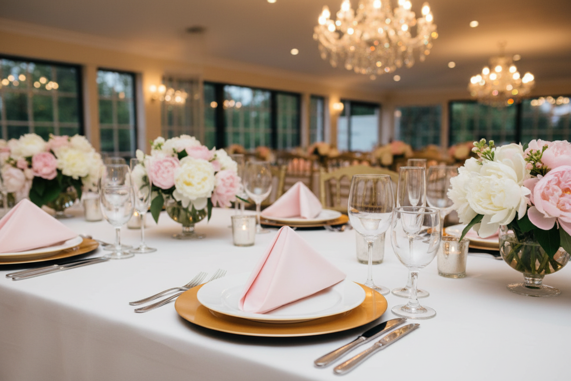 wedding reception with Premium Polyester Napkin 20"x20" - Pastel Pink