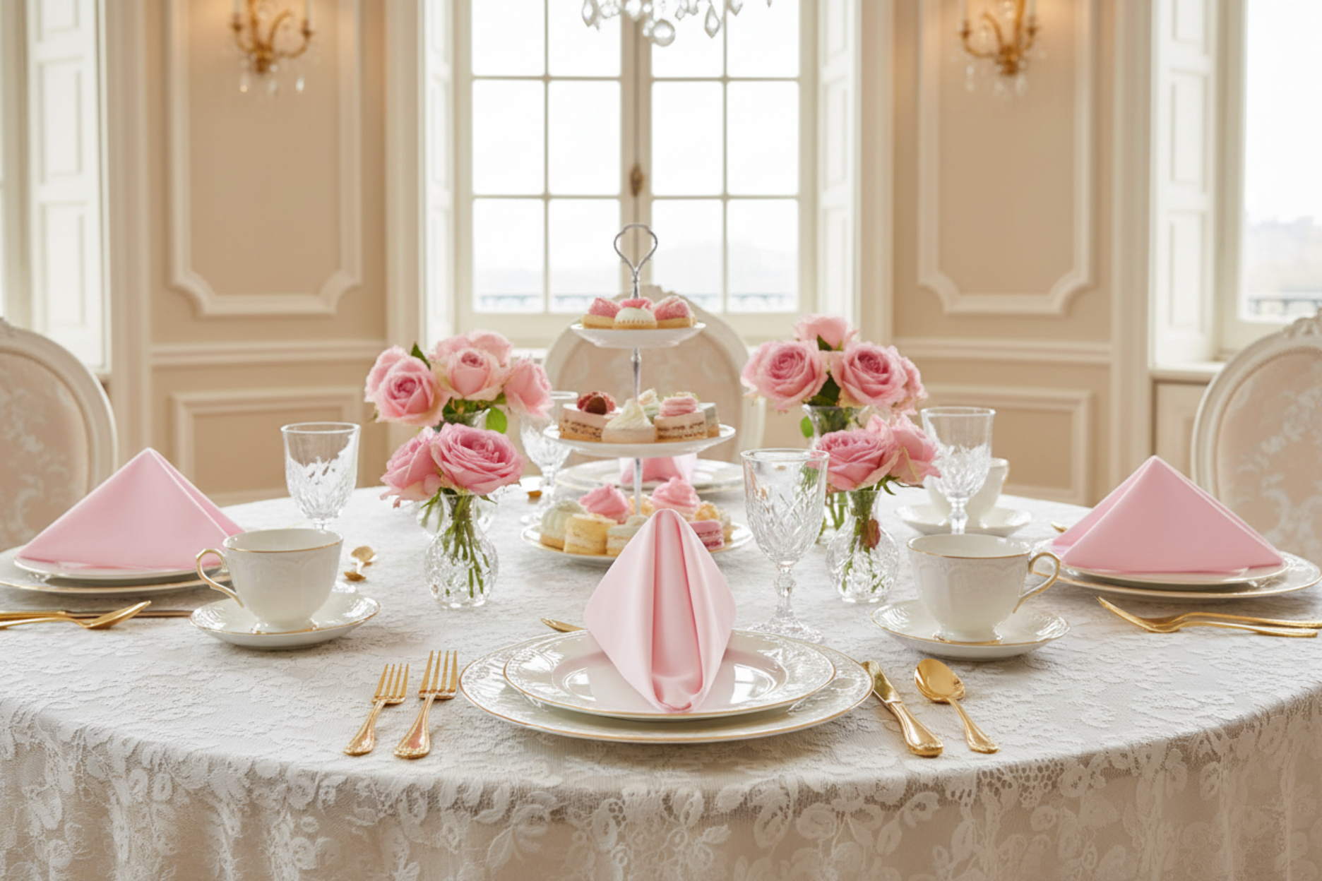 bridal shower with Premium Polyester Napkin 20"x20" - Pastel Pink