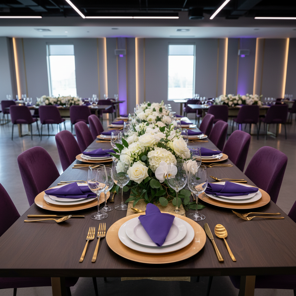 Premium Polyester Napkin 20"x20" - Royal Purple for indoor gala reception