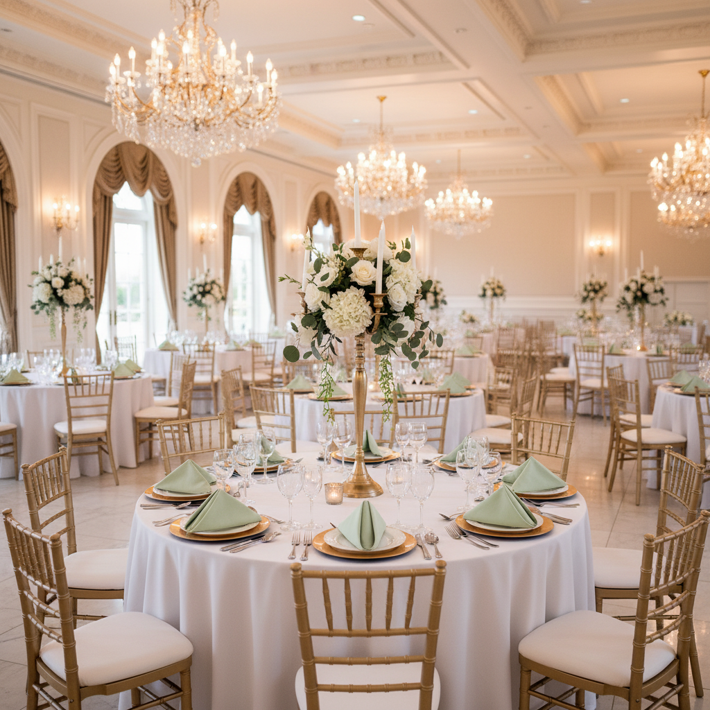 wedding reception with Premium Polyester Napkin 20"x20" - Sage Green