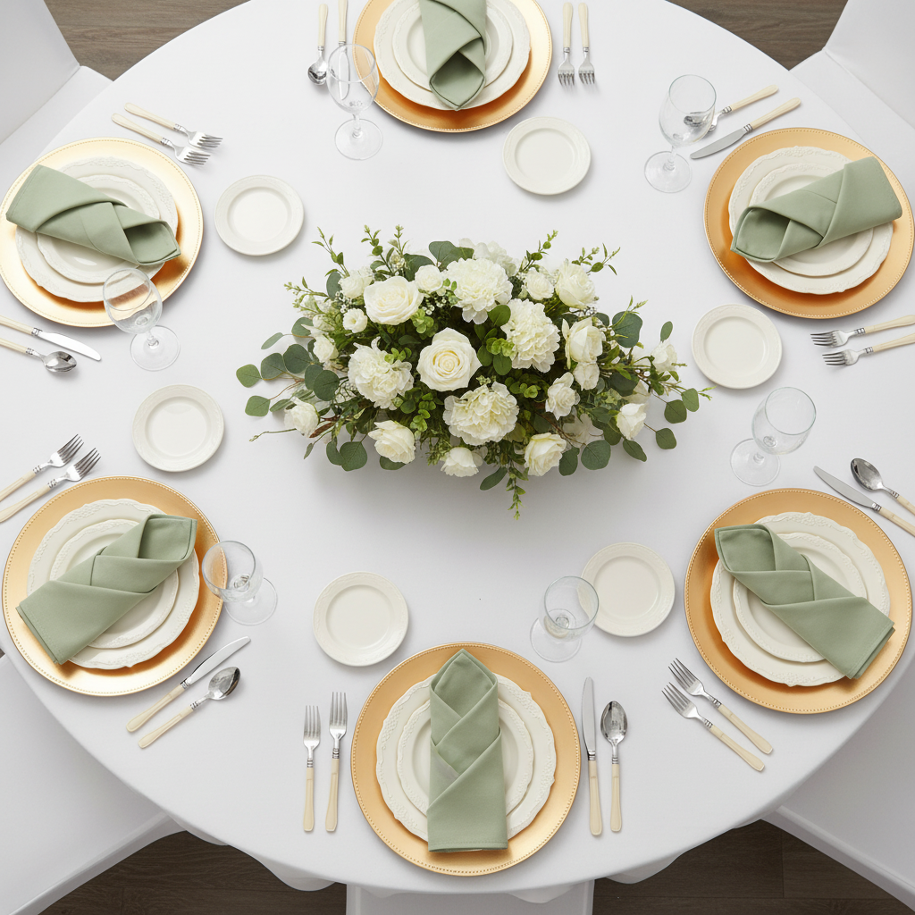 top view of Premium Polyester Napkin 20"x20" - Sage Green