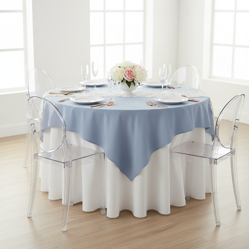 Premium Polyester Square 54" Overlay/Tablecloth - Dusty Blue