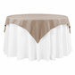 Premium Polyester Square 54" Overlay/Tablecloth Taupe front view on a 48" round table