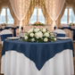 Premium Polyester Square 72" Overlay/Tablecloth - Navy Blue | tablecloth | flower premade runner | wine goblet | dinner plate |