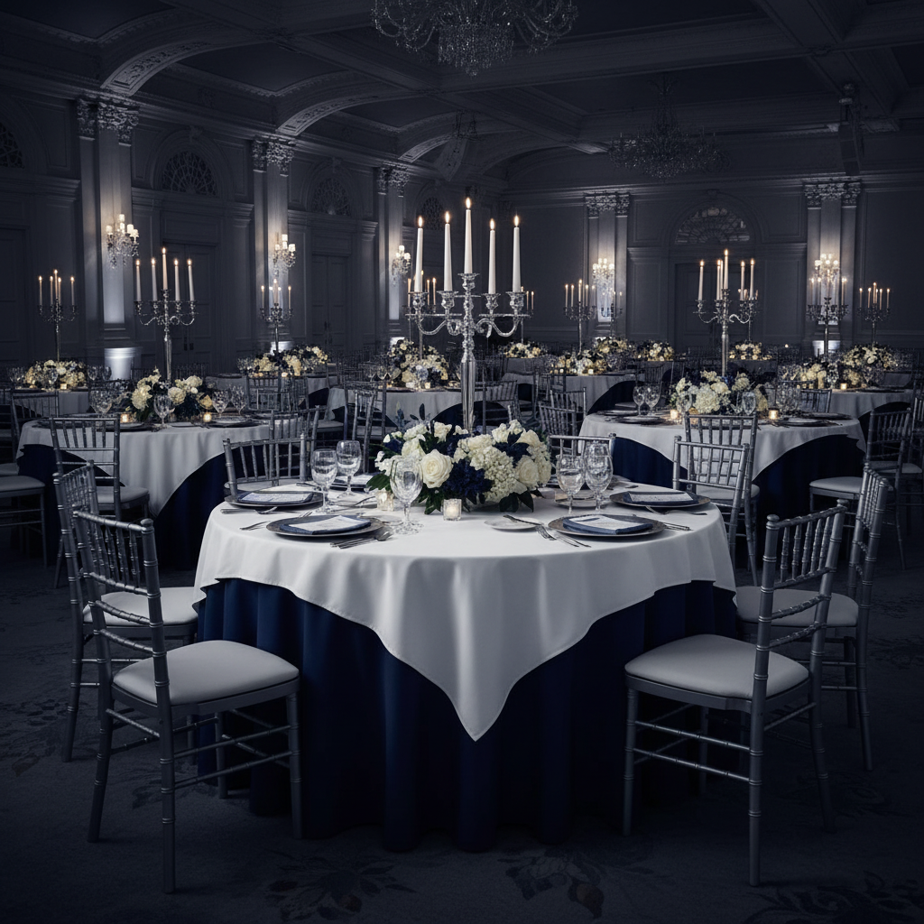 gala night with Premium Polyester Square 72" Overlay/Tablecloth - White