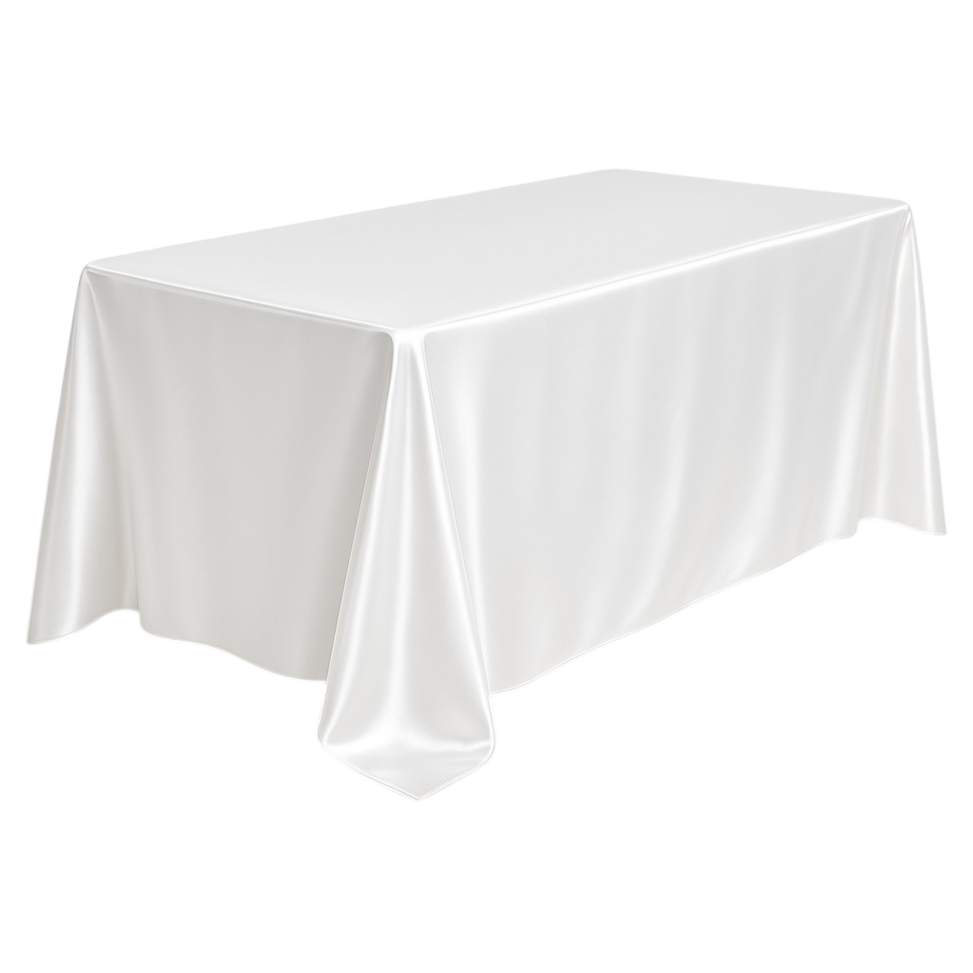 Premium Satin (Wrinkle-Resistant) King 108"x156" Rectangular Tablecloth White angled view