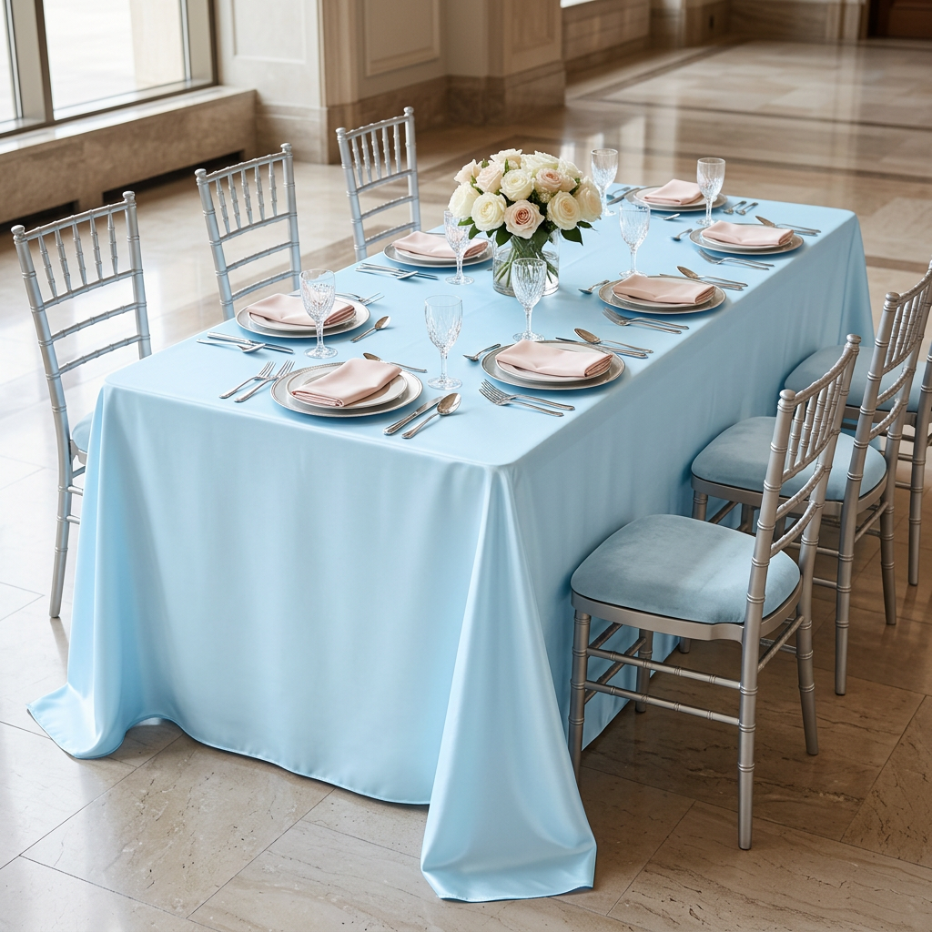 Baby blue premium satin 90x132 anniversary table