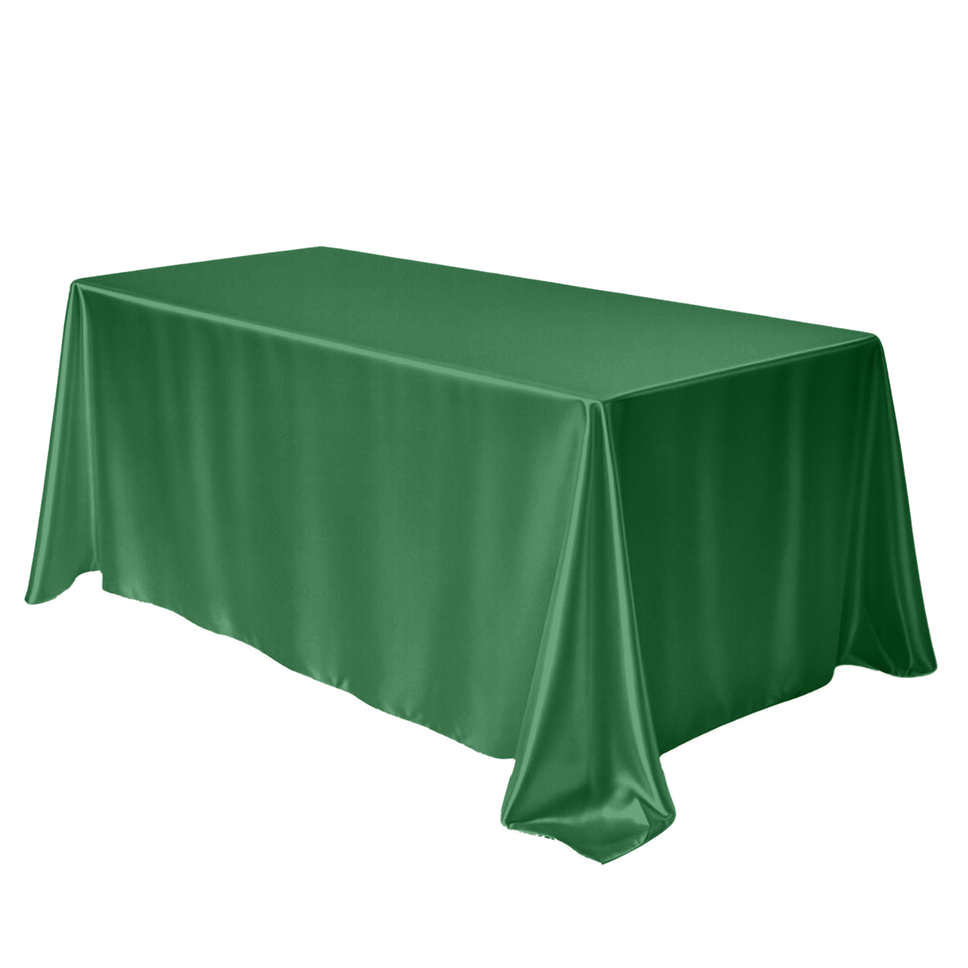 Wrinkle free 90"x132" Rectangular satin Tablecloth - Emerald Green angled view