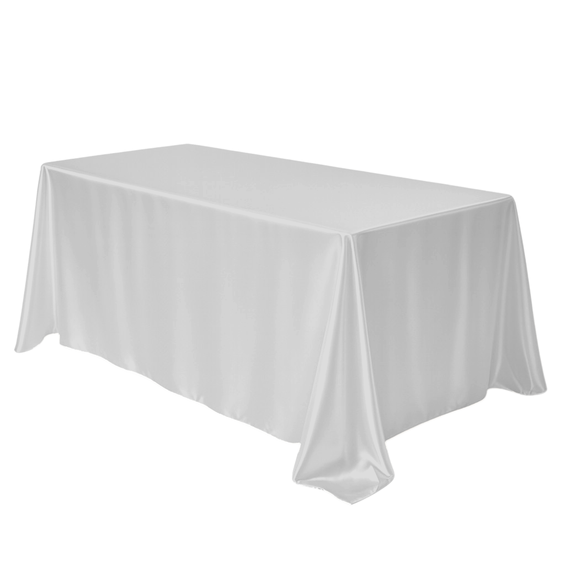 Wrinkle free 90"x132" Rectangular satin Tablecloth - Silver angled view