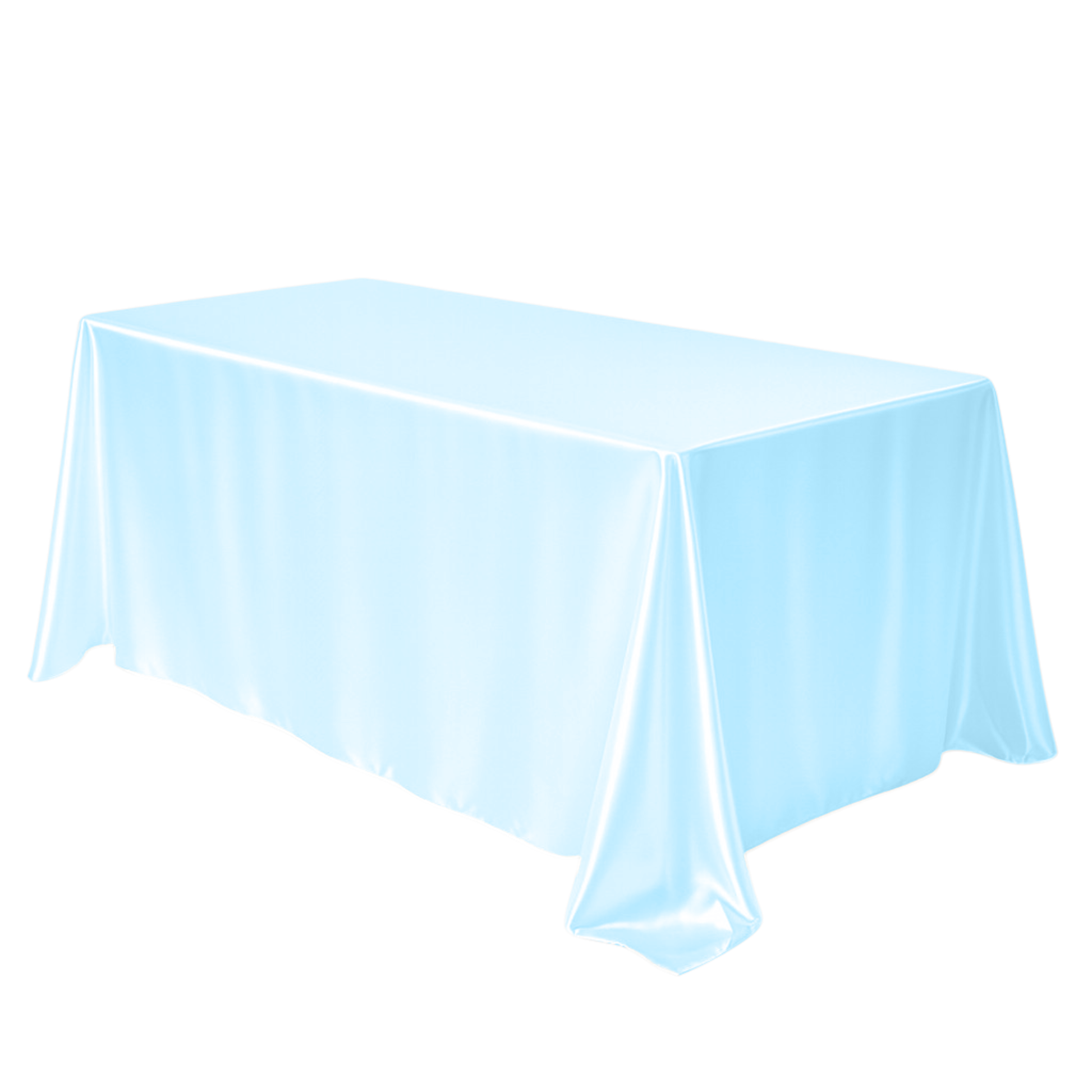 Wrinkle free 90"x156" Rectangular satin Tablecloth - Baby Blue side view
