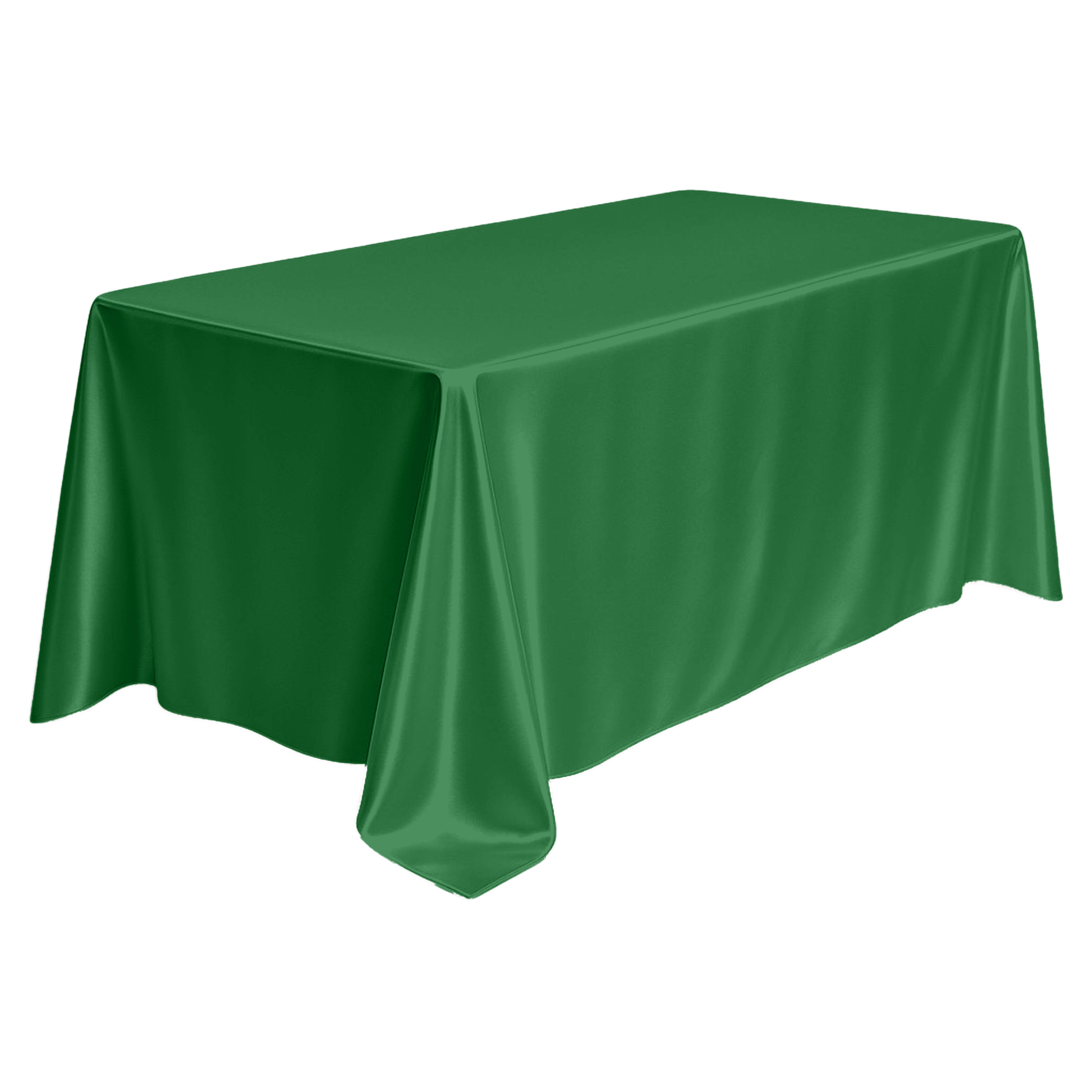 Wrinkle free 90"x156" Rectangular satin Tablecloth - Emerald Green angled view