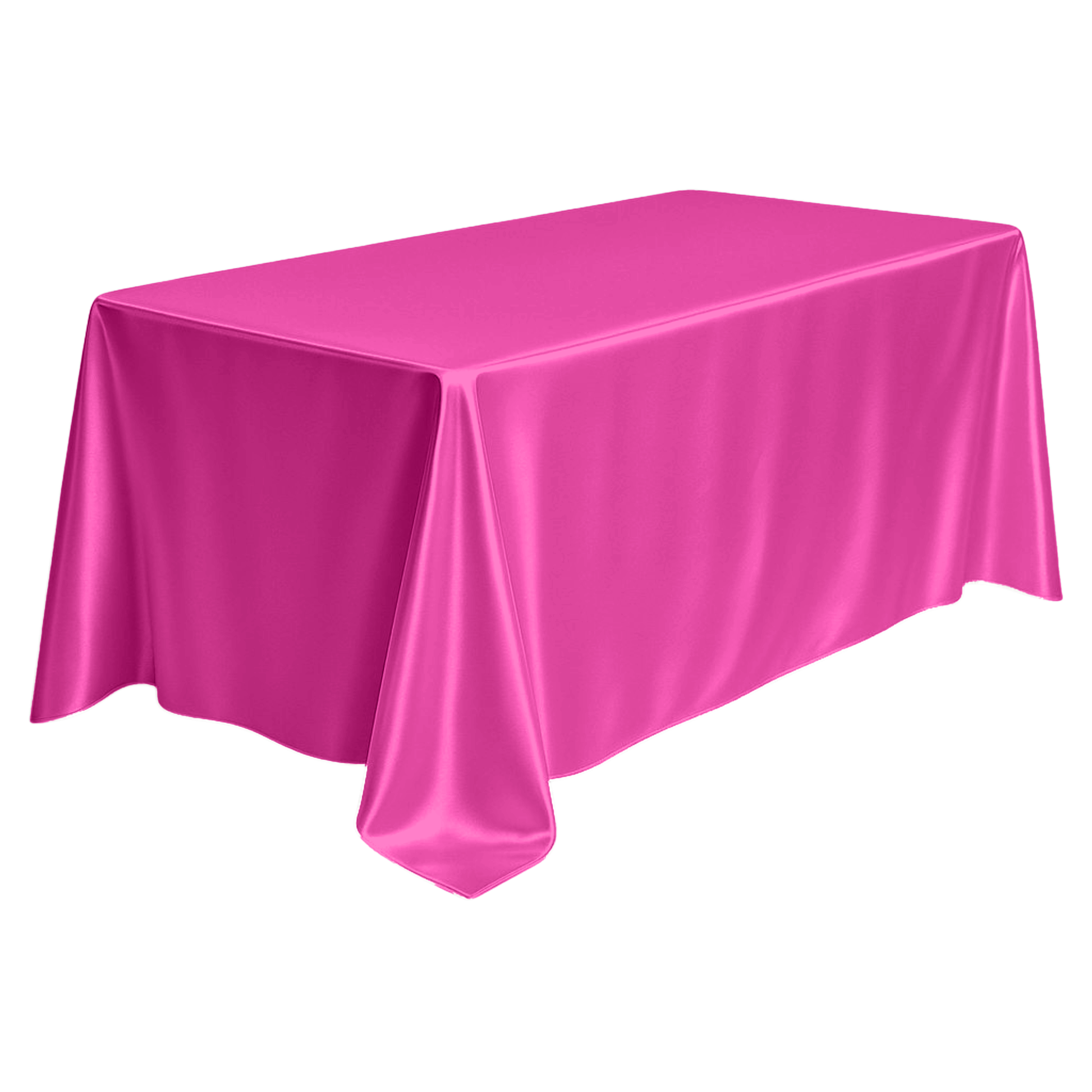 Wrinkle free 90"x156" Rectangular satin Tablecloth - Fuchsia angled view