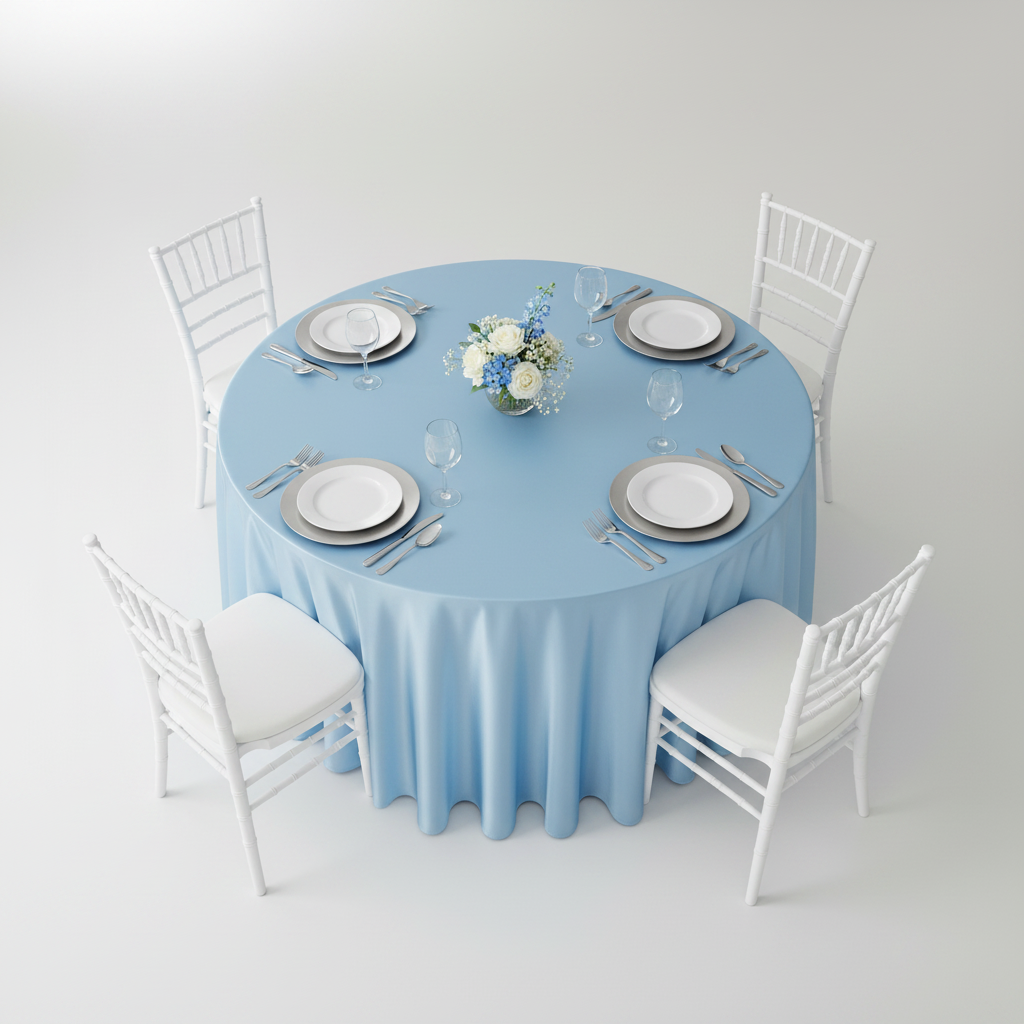 Premium Satin (Wrinkle-Resistant) 108" Round Tablecloth - Baby Blue