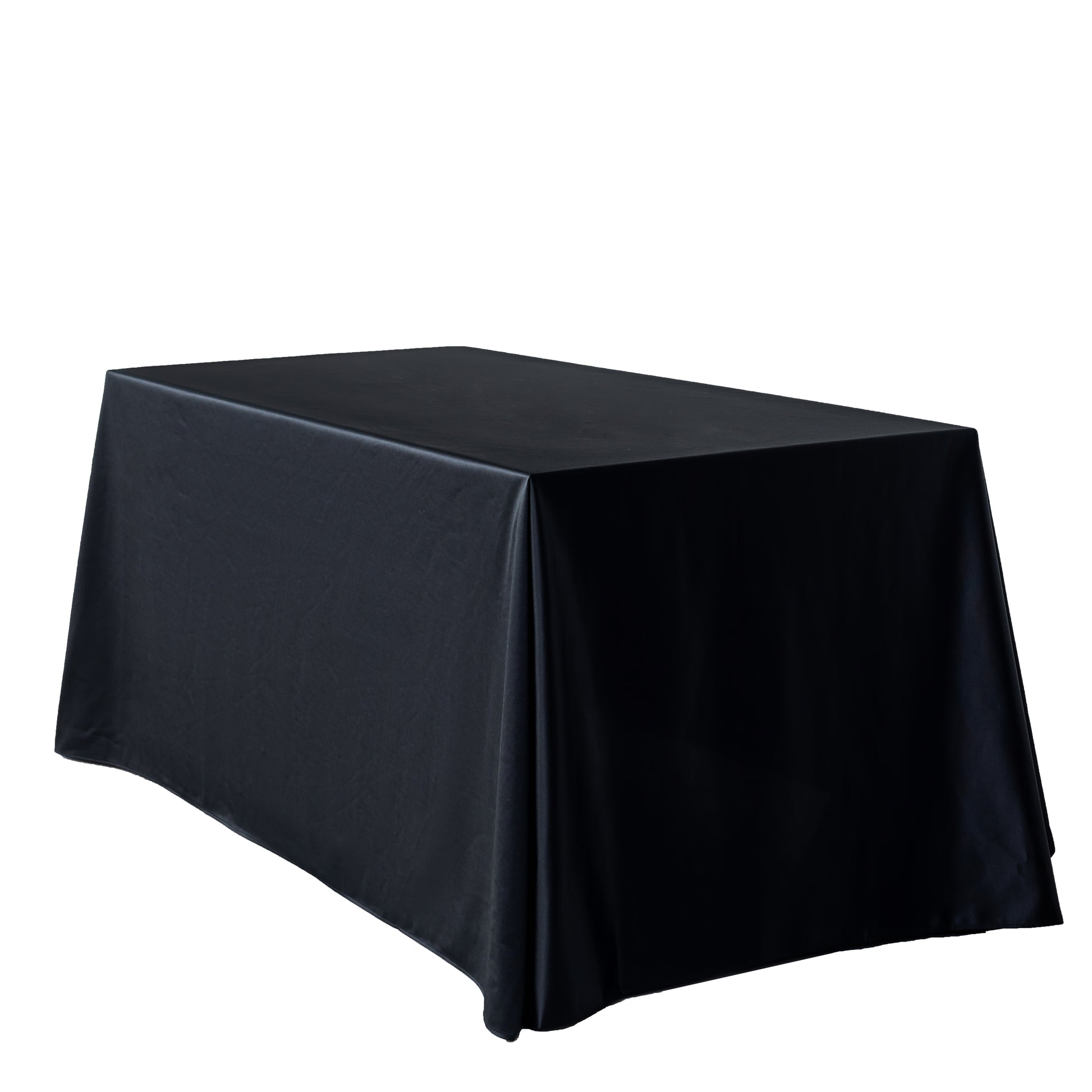 Premium Satin (Wrinkle-Resistant) King 108"x156" Rectangular Tablecloth Black angled view