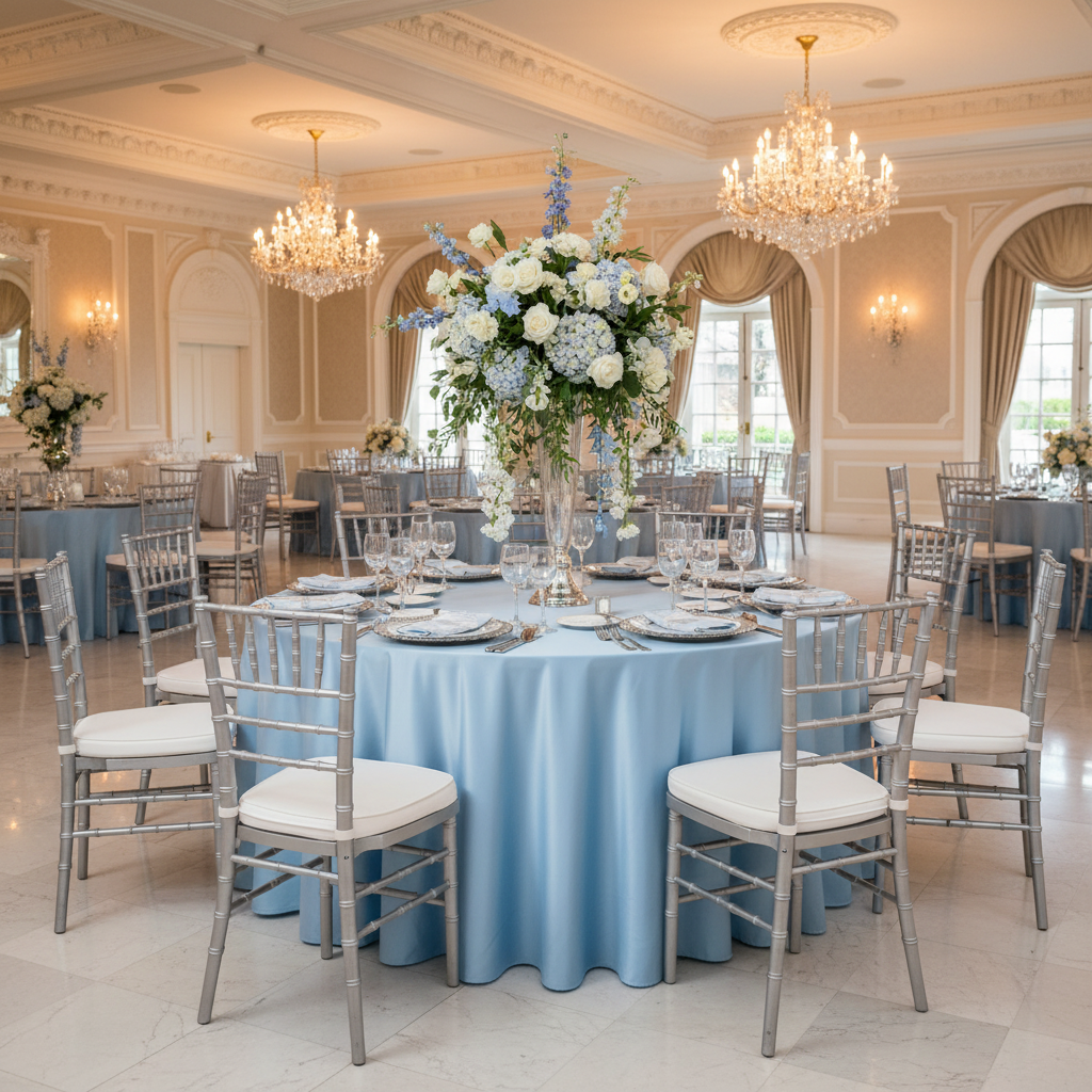 Premium Satin (Wrinkle-Resistant) 120" Round Tablecloth - Baby Blue