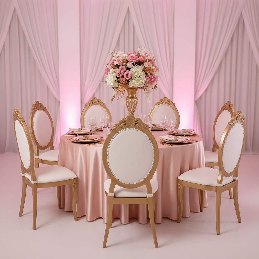 Premium Satin (Wrinkle-Resistant) 120" Round Tablecloth - Blush/Rose Gold