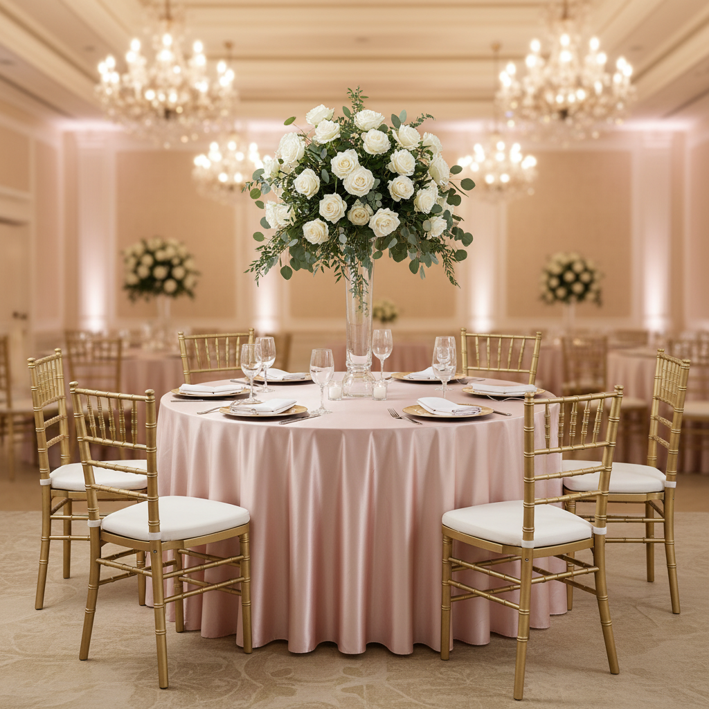 Premium Satin (Wrinkle-Resistant) 120" Round Tablecloth - Blush/Rose Gold