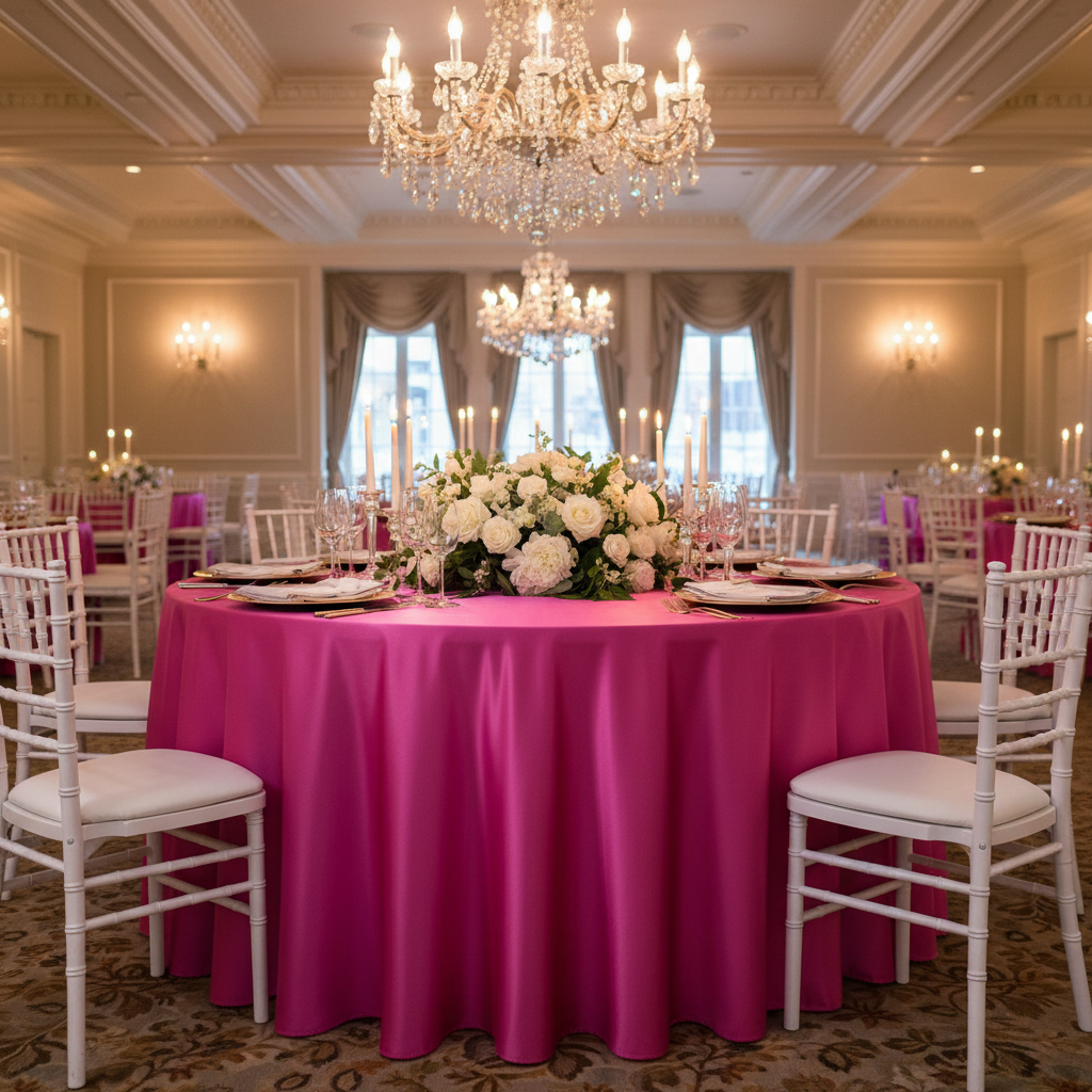 Premium Satin (Wrinkle-Resistant) 120" Round Tablecloth - Fuchsia
