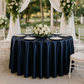 Wrinkle free satin 120" Round Tablecloth Navy Blue outdoor table set up with floral centerpiece