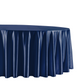 Wrinkle free satin 120" Round Tablecloth Navy Blue side view close up
