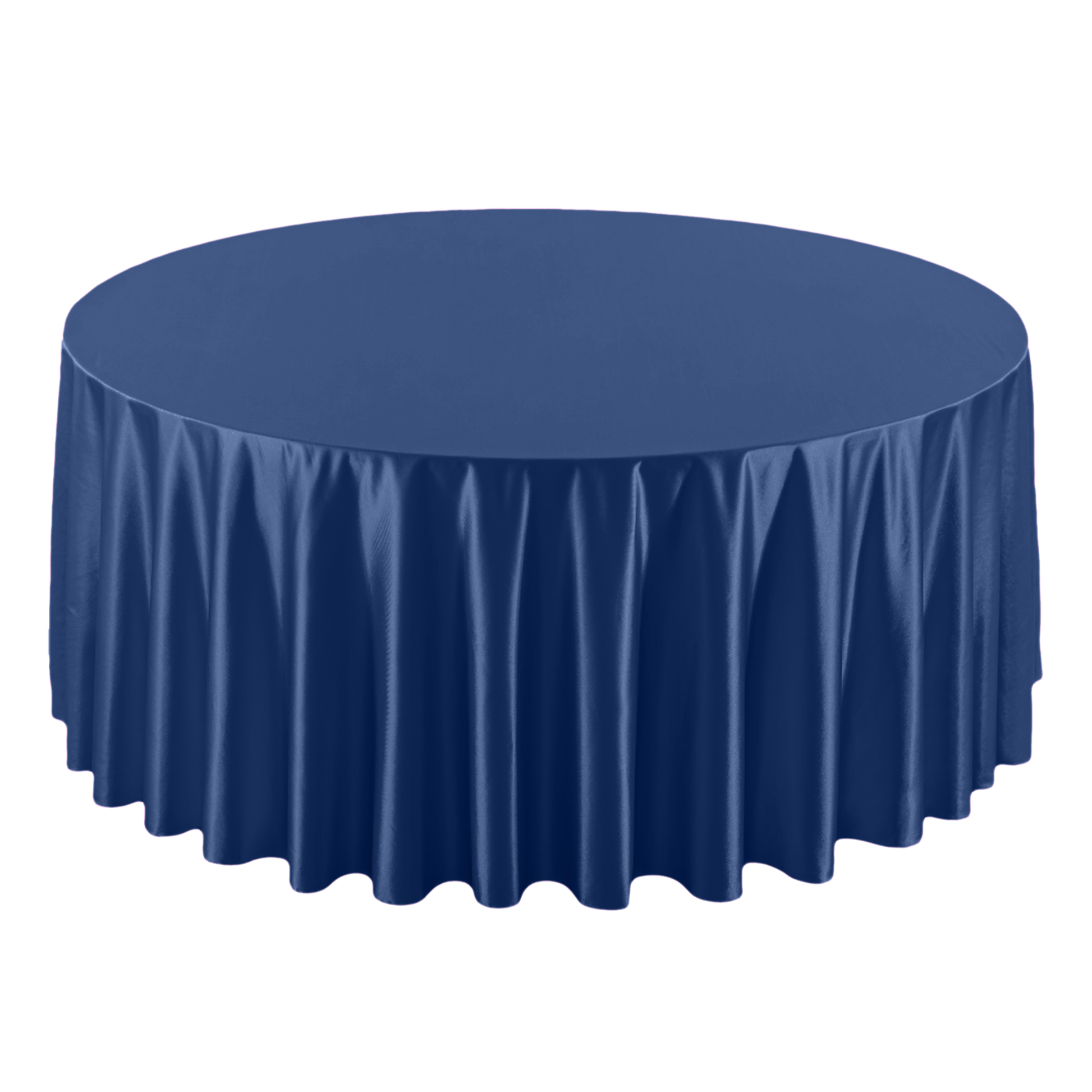 Wrinkle free satin 120" Round Tablecloth Navy Blue top view
