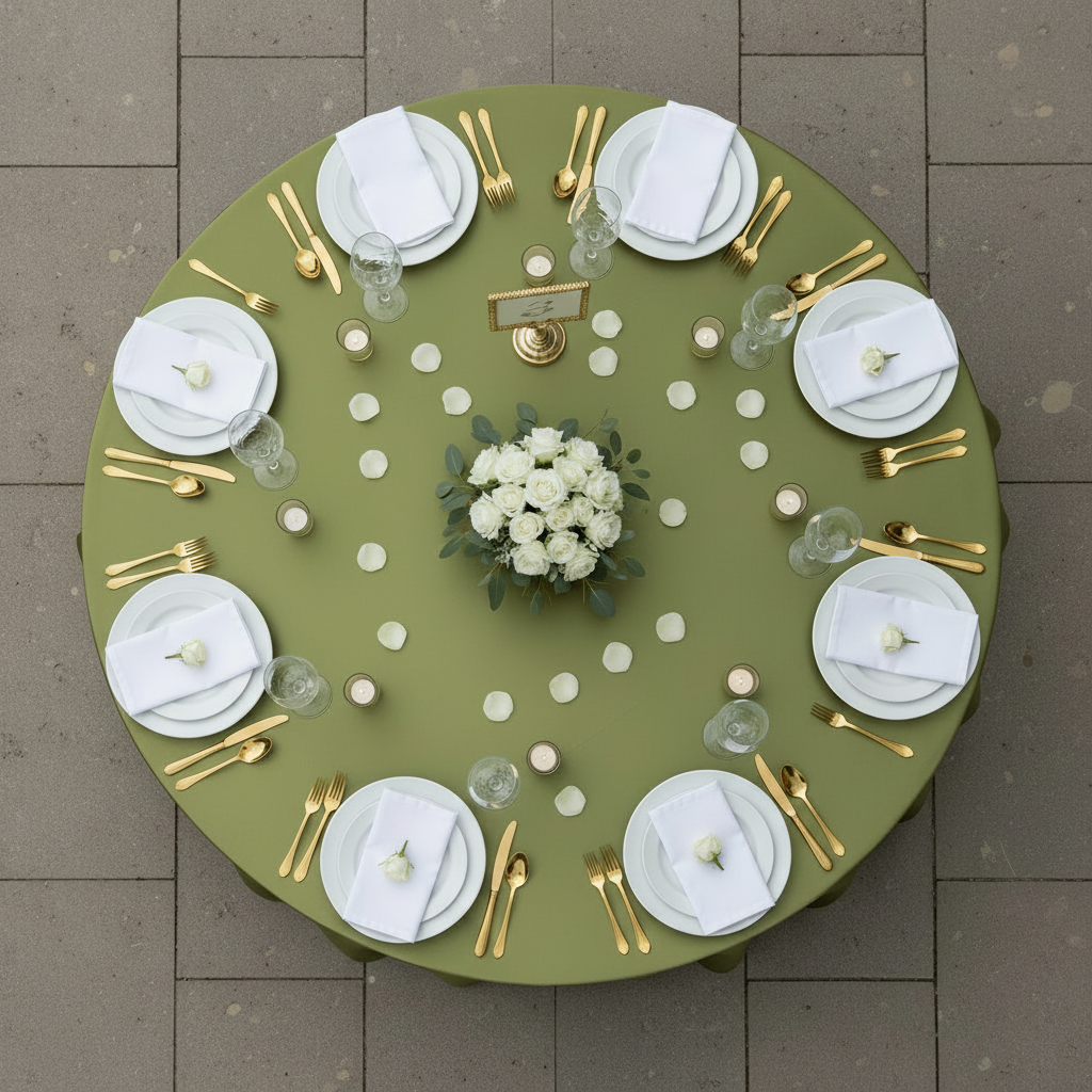 Premium Satin (Wrinkle-Resistant) 120" Round Tablecloth - Olive Green Top View