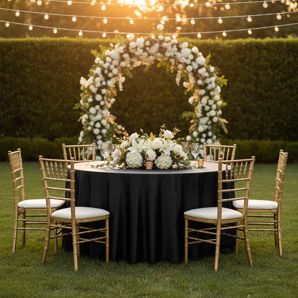 Premium Satin (Wrinkle-Resistant) 132" Round Tablecloth - Black