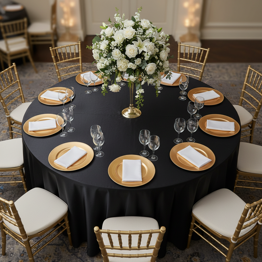 Premium Satin (Wrinkle-Resistant) 132" Round Tablecloth - Black