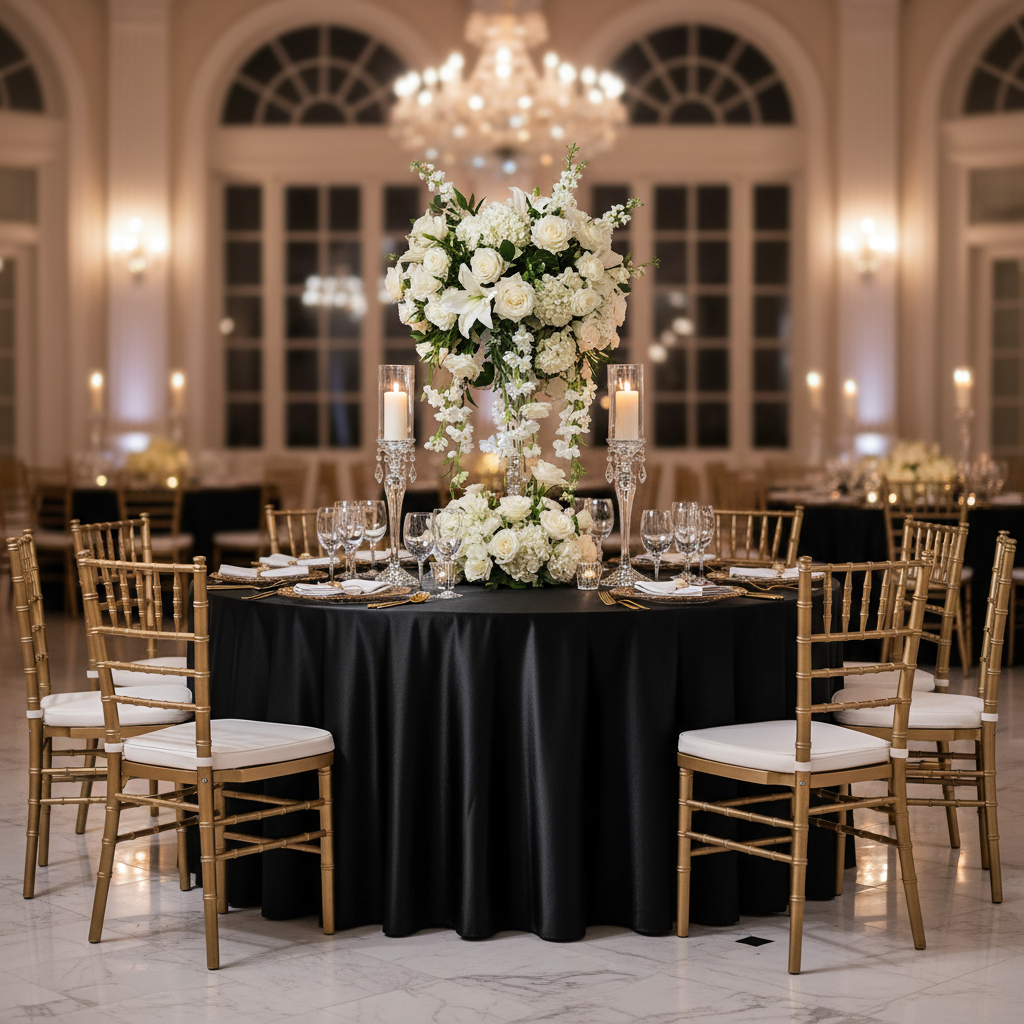 Premium Satin (Wrinkle-Resistant) 132" Round Tablecloth - Black