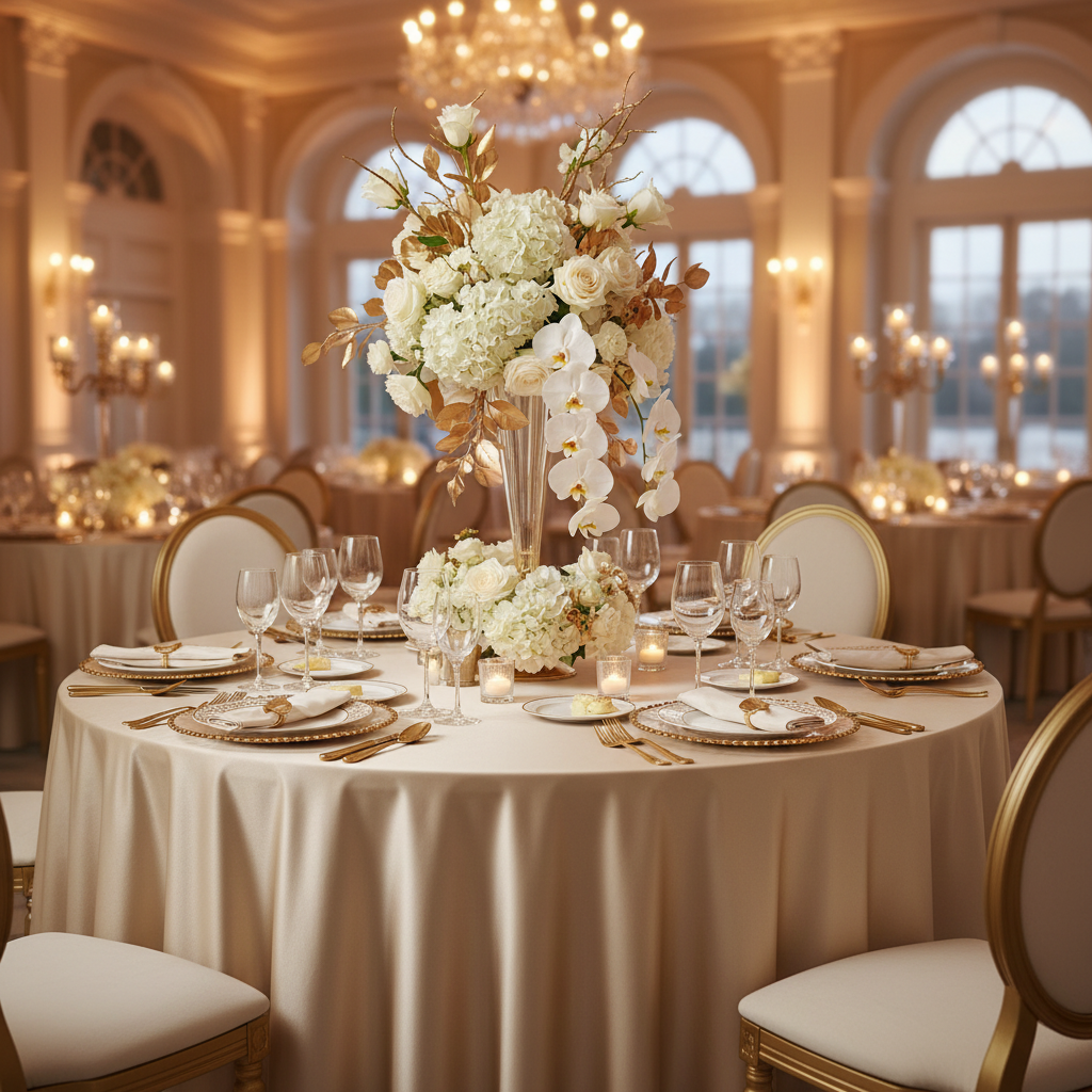 Premium Satin (Wrinkle-Resistant) 132" Round Tablecloth - Champagne